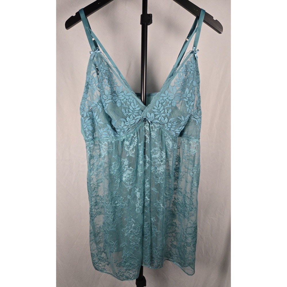 Cacique Size 22/24 Blue Lace Babydoll Chemise Floral Lingerie Slip Dress Fairy